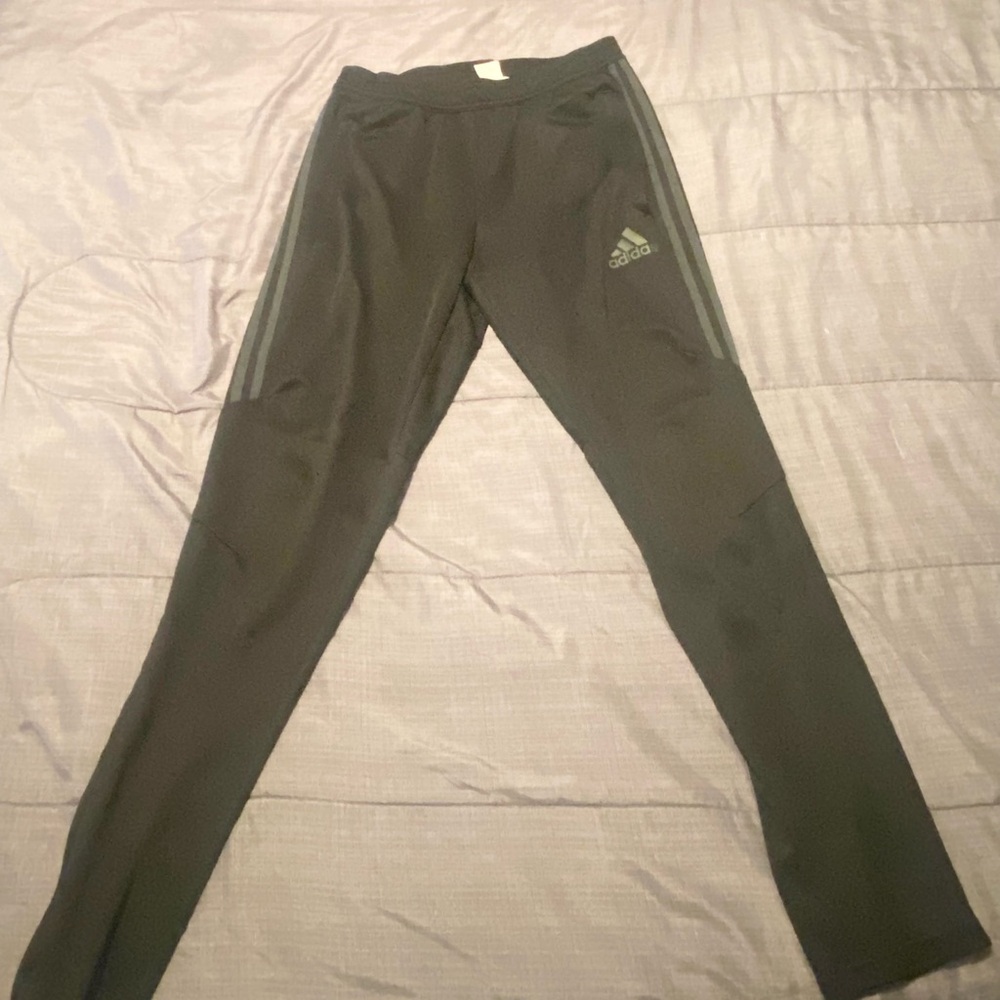 Adidas Black Track Pants with Silver Stripes